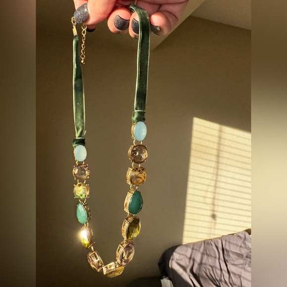 Vintage 1990’s Green ribbon velvet choker style necklace with crystal st… - Picture 1 of 4